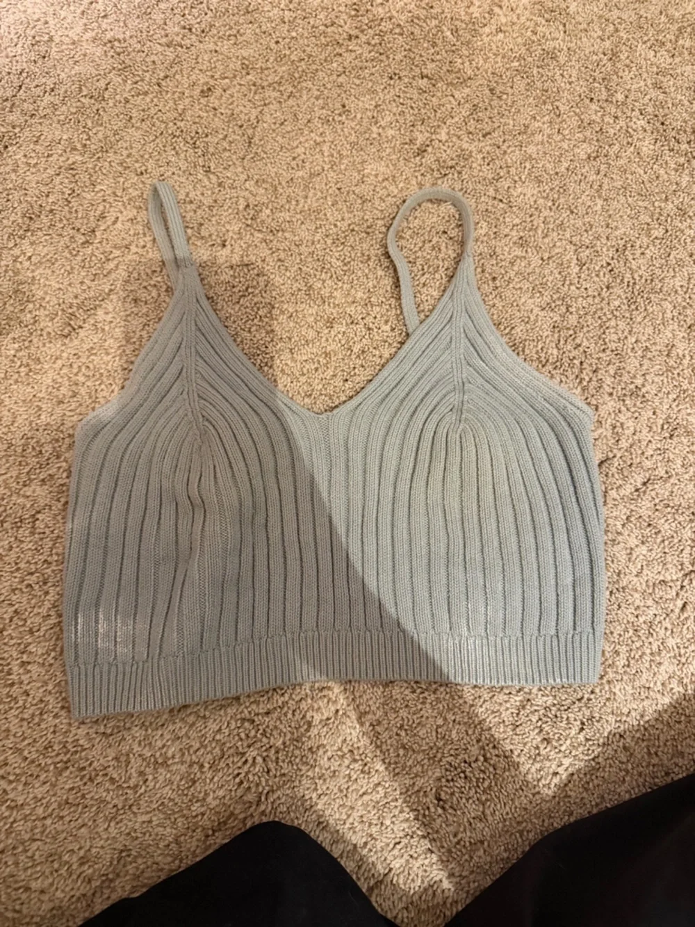 Free People Ribbed Knit Crop Top in Sage Green